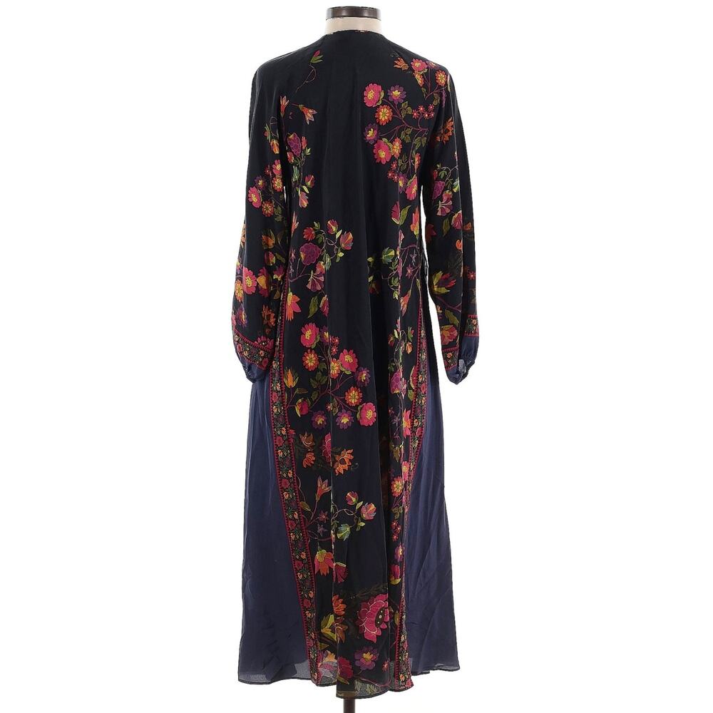 MES DEMOISELLES Digitale floral silk kaftan boho midi dress blue black Size 34 2 - Picture 2 of 7